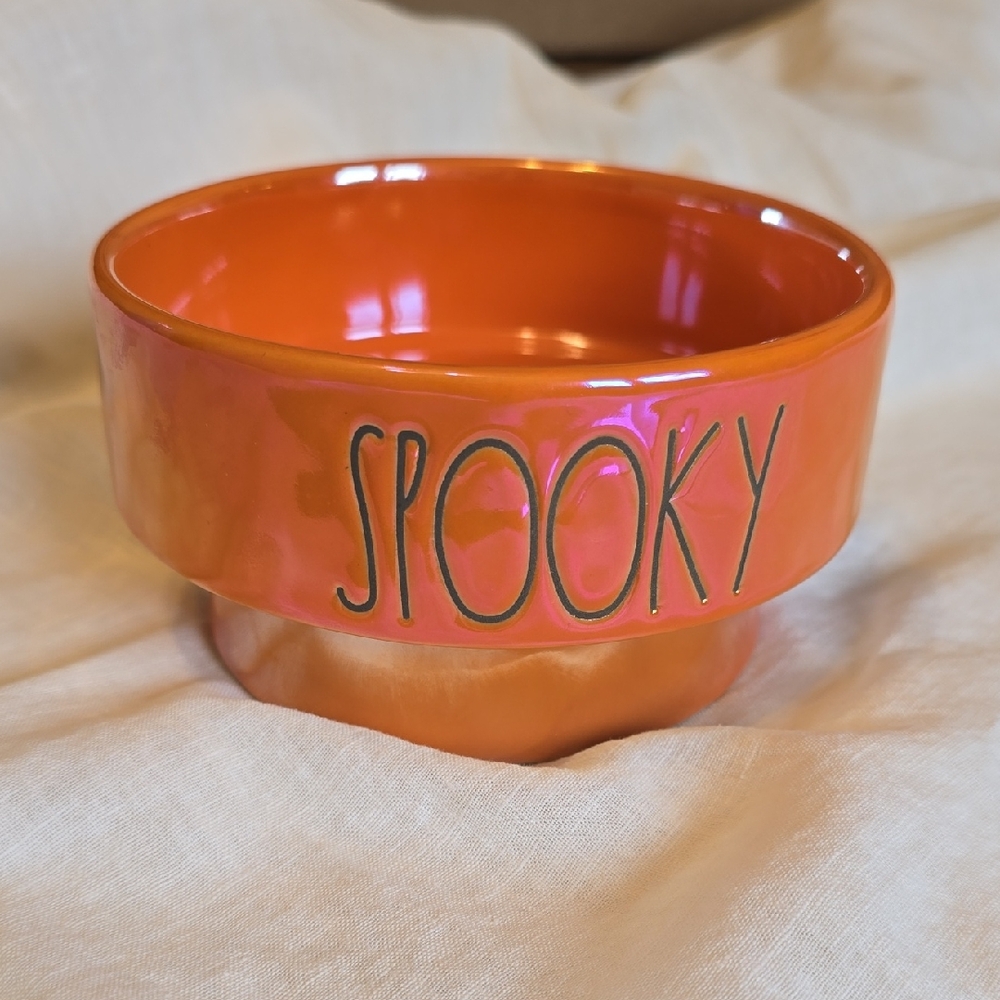 Rae Dunn Spooky Orange Artisan Collection Halloween Pet Bowl